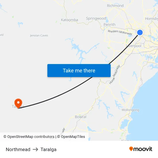 Northmead to Taralga map