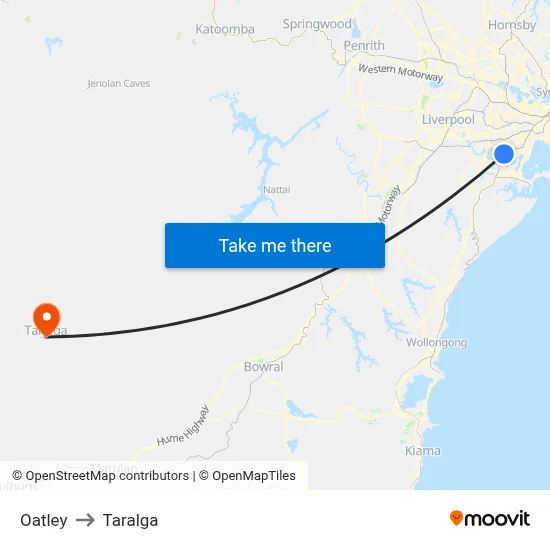 Oatley to Taralga map