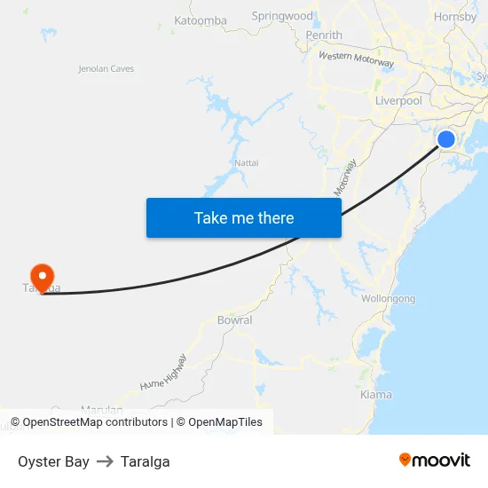 Oyster Bay to Taralga map