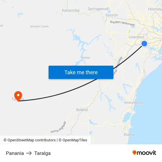 Panania to Taralga map