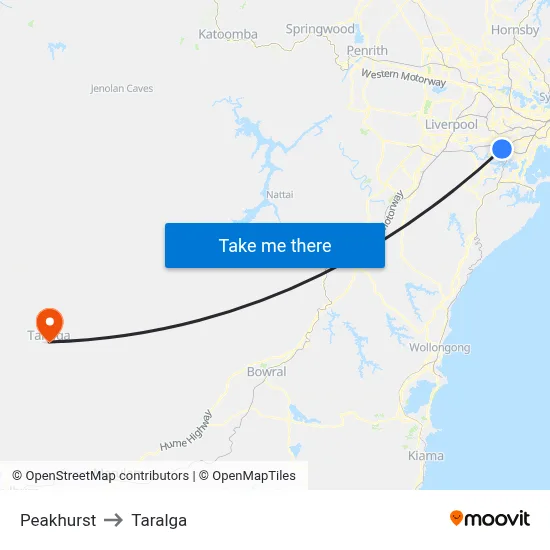 Peakhurst to Taralga map