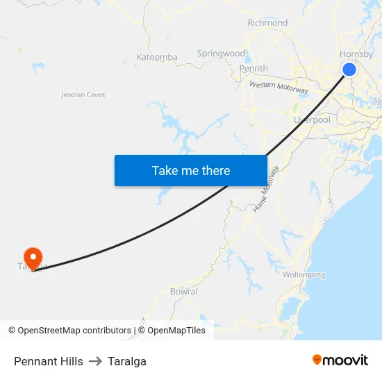 Pennant Hills to Taralga map