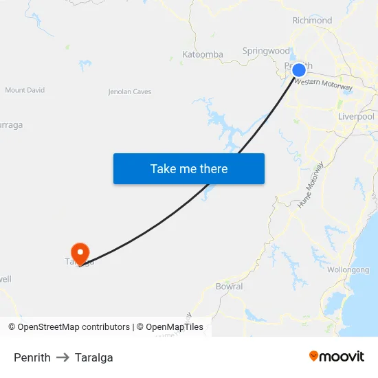 Penrith to Taralga map