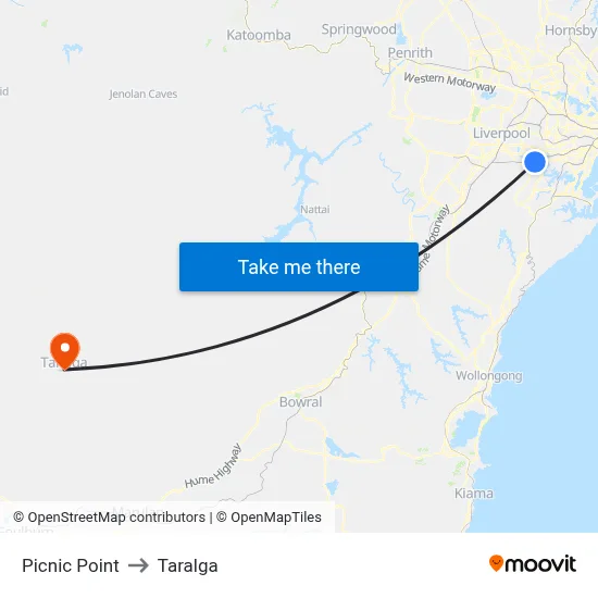 Picnic Point to Taralga map