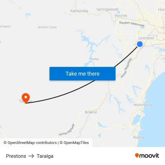 Prestons to Taralga map