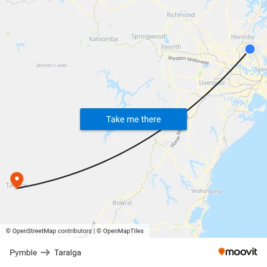 Pymble to Taralga map
