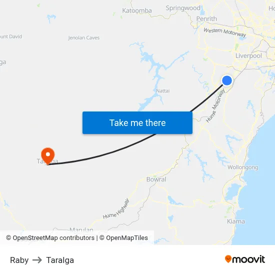 Raby to Taralga map
