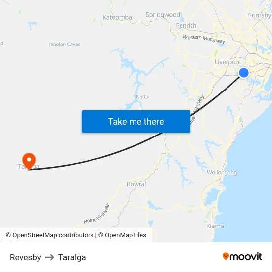 Revesby to Taralga map