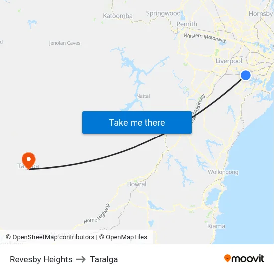 Revesby Heights to Taralga map