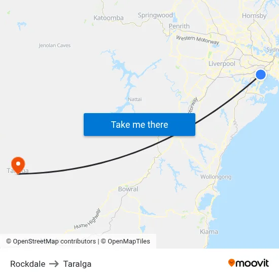 Rockdale to Taralga map