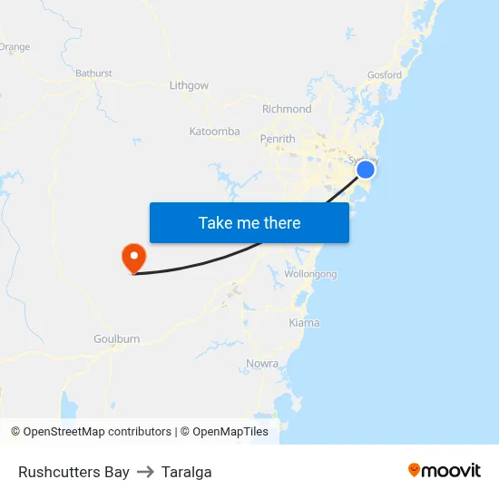 Rushcutters Bay to Taralga map