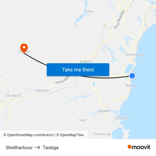 Shellharbour to Taralga map