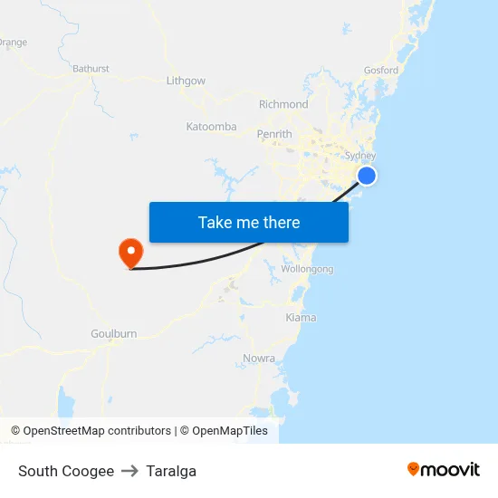 South Coogee to Taralga map