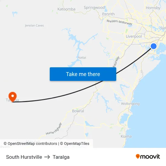 South Hurstville to Taralga map