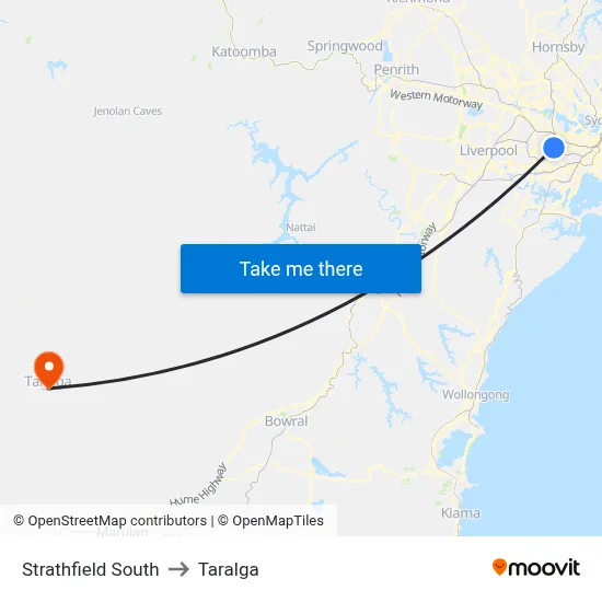 Strathfield South to Taralga map