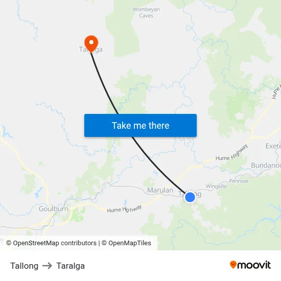 Tallong to Taralga map