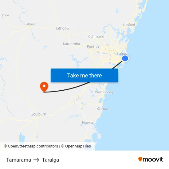 Tamarama to Taralga map