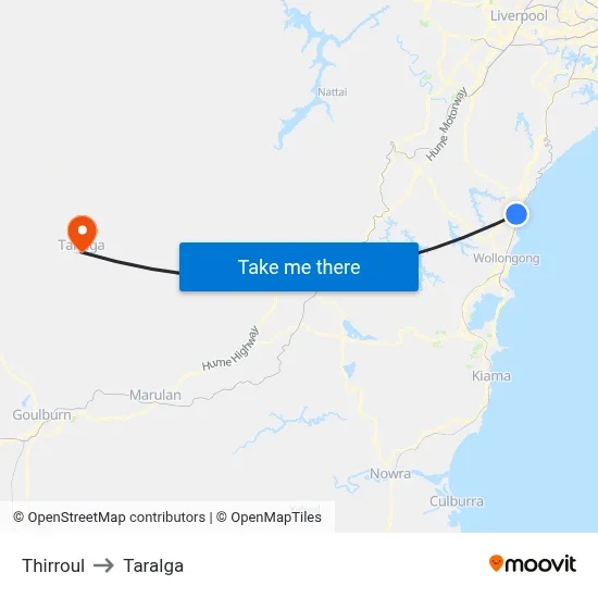 Thirroul to Taralga map