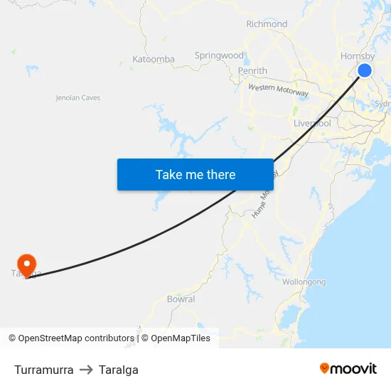 Turramurra to Taralga map