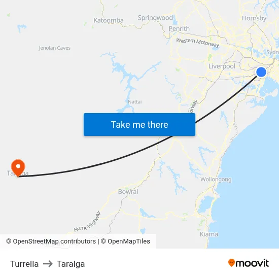 Turrella to Taralga map