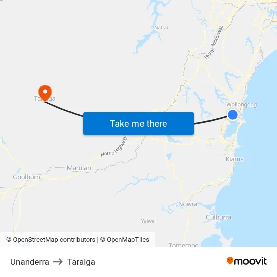 Unanderra to Taralga map