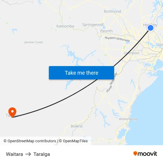 Waitara to Taralga map