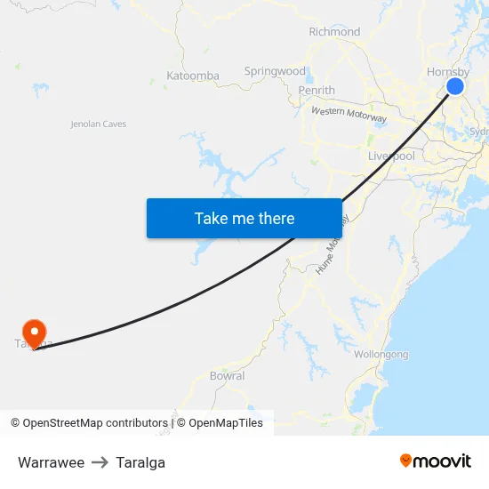 Warrawee to Taralga map