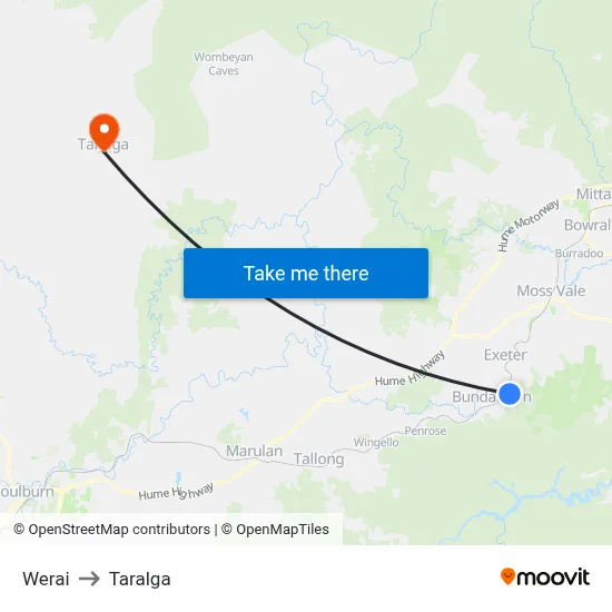 Werai to Taralga map