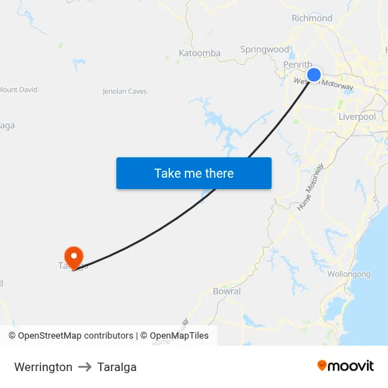 Werrington to Taralga map