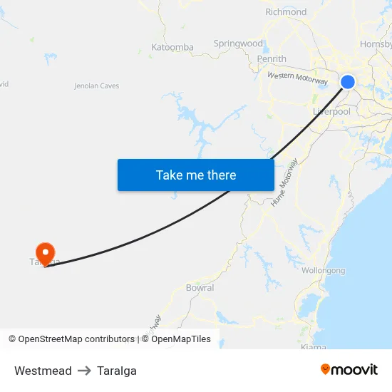 Westmead to Taralga map
