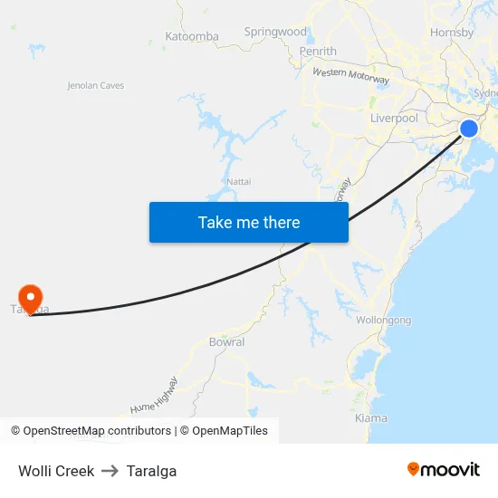 Wolli Creek to Taralga map