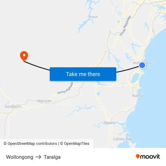 Wollongong to Taralga map