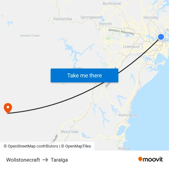 Wollstonecraft to Taralga map