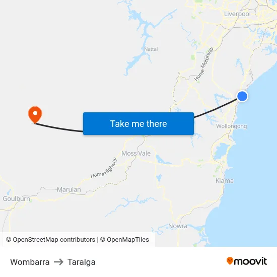 Wombarra to Taralga map