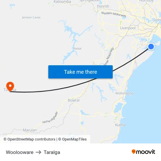 Woolooware to Taralga map