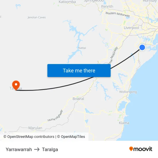 Yarrawarrah to Taralga map
