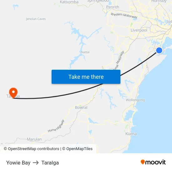 Yowie Bay to Taralga map