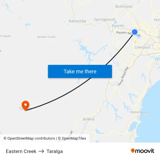 Eastern Creek to Taralga map