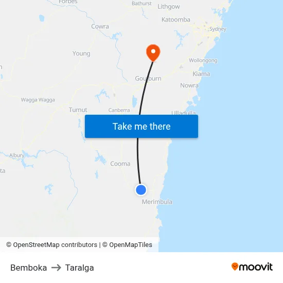 Bemboka to Taralga map