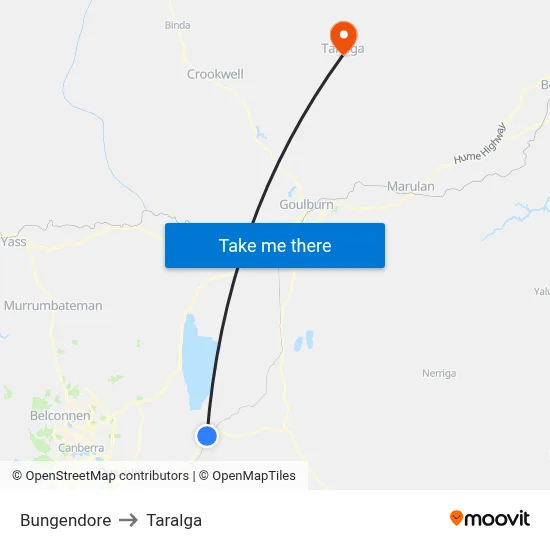 Bungendore to Taralga map