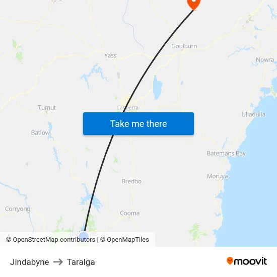 Jindabyne to Taralga map