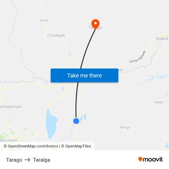 Tarago to Taralga map