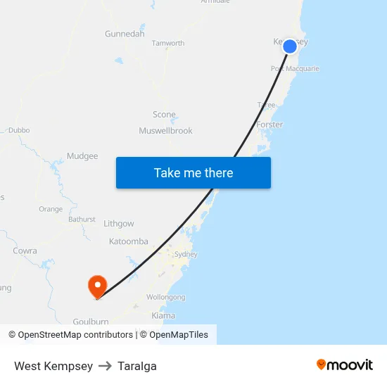 West Kempsey to Taralga map