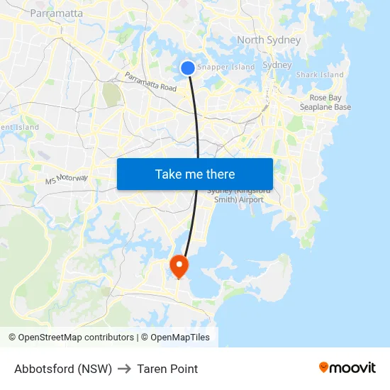 Abbotsford (NSW) to Taren Point map