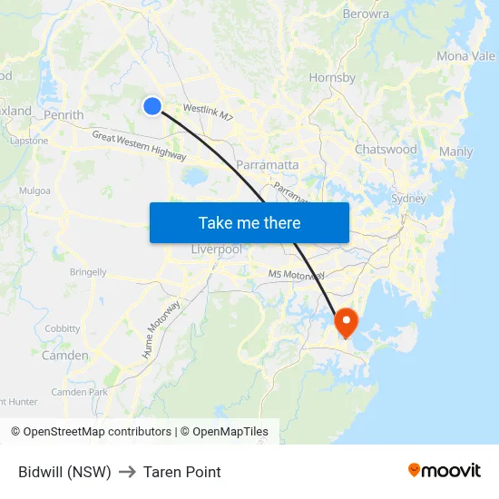 Bidwill (NSW) to Taren Point map