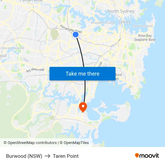 Burwood (NSW) to Taren Point map