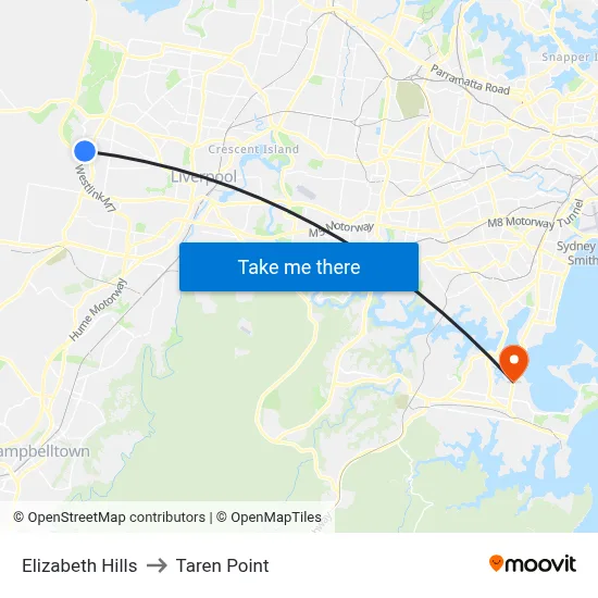 Elizabeth Hills to Taren Point map