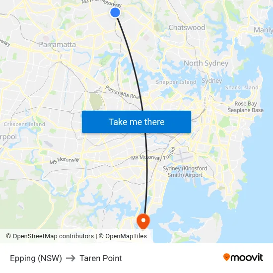 Epping (NSW) to Taren Point map