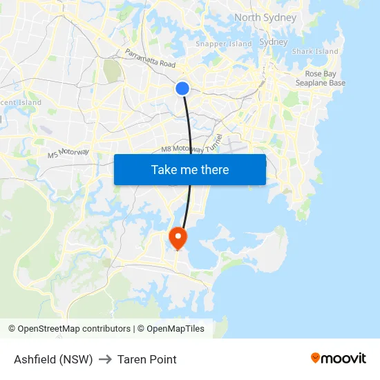 Ashfield (NSW) to Taren Point map
