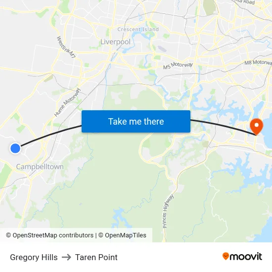 Gregory Hills to Taren Point map